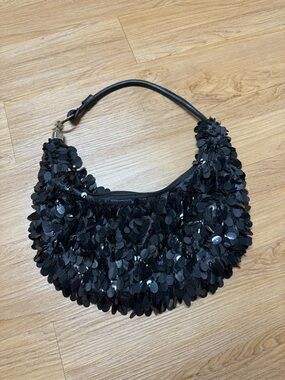 Black Sequin Accent Women's Shoulder Bag